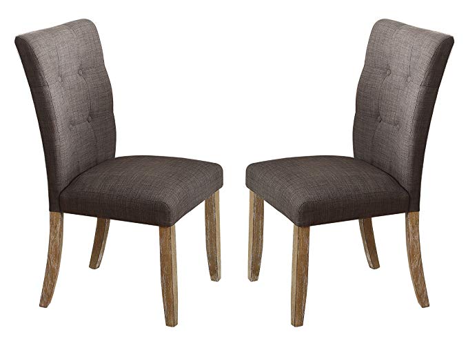 Homelegance Huron Set of 2 Button Tufted Fabric Two-Tone Dining Chairs, Oak