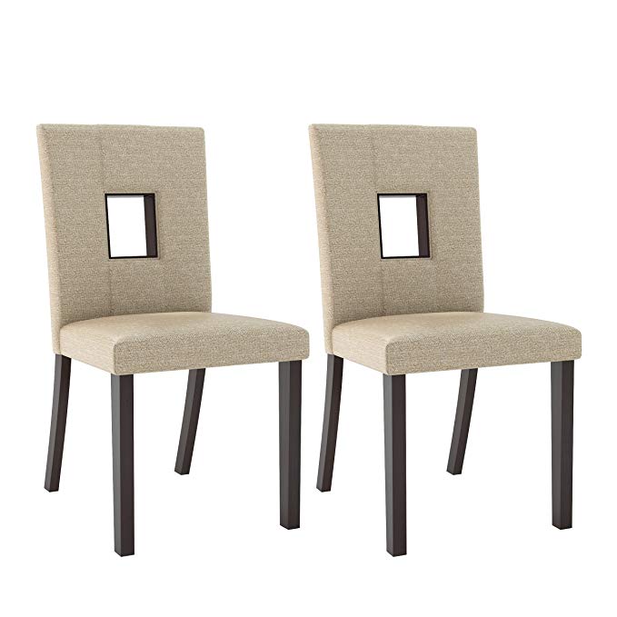 CorLiving DIP-461-C Bistro Woven Cream Dining Chairs, Set of 2, Cappuccino, Woven Cream