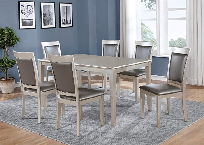 Roundhill Furniture T216-C215-C215-C215 Avignor 7-Piece Contemporary Simplicity Dining Set with 6 Chairs, Silver