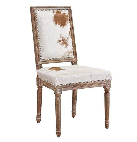 Tov Furniture The Cowgirl Collection Rustic Style Genuine Brazilian Cowhide Upholstered Oak Frame Dining Chair with Nailhead Trim, Natural Cowhide