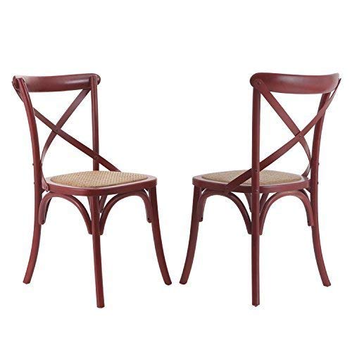 Adeco Elm Wood Vintage-Style Curved Leg Dining Chair Red Color (Set of Two)