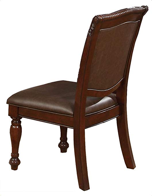 Best Quality Furniture D30SideCh Side Chair Best Quality Faux Leather Upholstered Cappuccino (Set of 2), Cherry