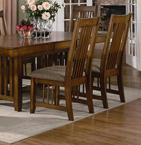 Set of 2 Dining Chairs Mission Style Warm Medium Oak Finish