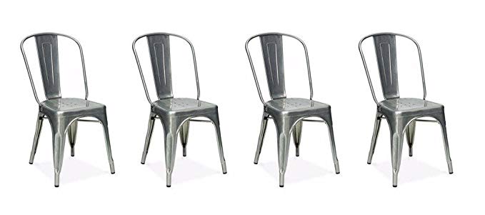 Nicer Furniture Set of 4-Stackable Industrial Chic Xavier Pauchard Tolix A Style Dining Chair, Galvanized