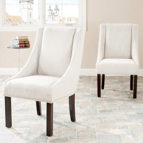 Safavieh Mercer Collection Felix Beige Polyester Sloping Arm Dining Chair, Set of 2