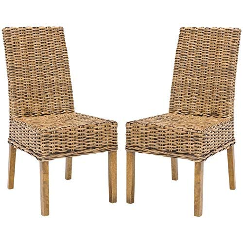 Safavieh Home Collection Aubrey Walnut Wicker Side Chair, Set of 2