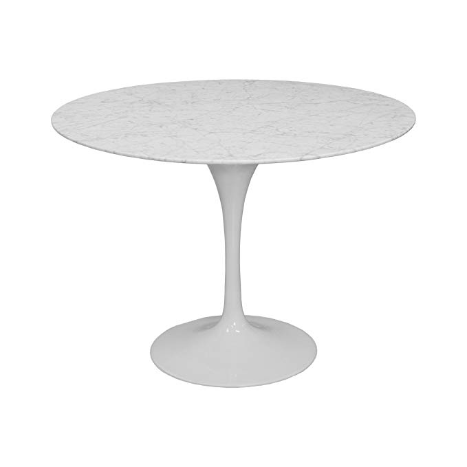 Mod Made Mid Century Modern Lily Natural Marble Round Table Dining Table Meeting Table, 39-Inch, White