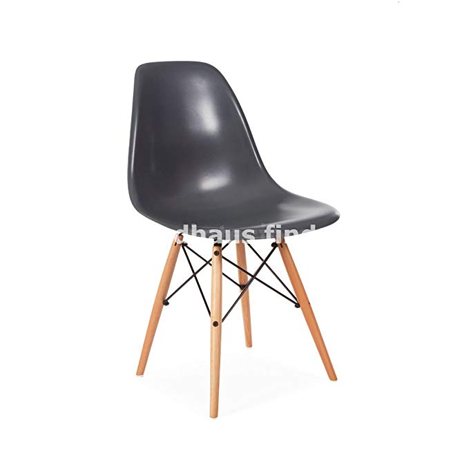 Mid Century Modern Eames Style DSW Gray Side Dining Chair with Dowel Base Satin Finish