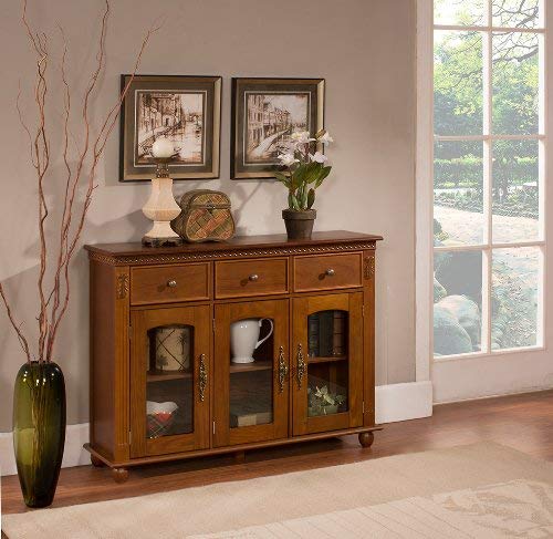 Kings Brand Furniture Wood with Glass Doors Console Sideboard Buffet Table with Storage, Walnut