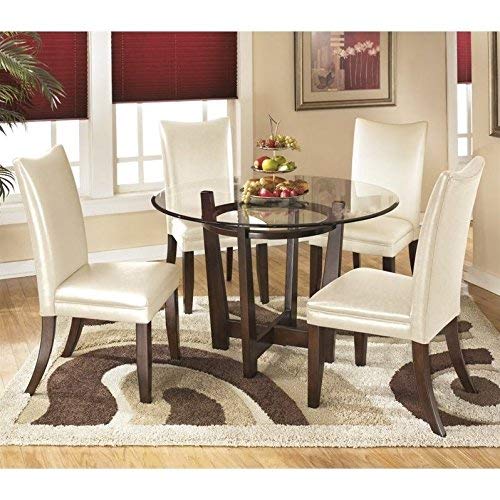 Ashley Charrell 5 Piece Glass Round Dining Set in Ivory