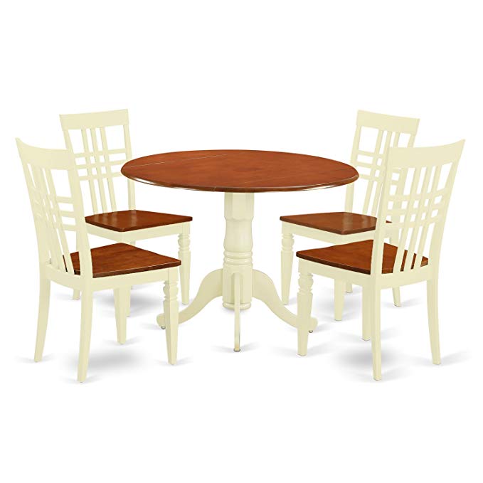 East West Furniture DLLG5-BMK-W 5 PC Dinette Table Set with One Dublin Dining Table & Four Dining Chairs in Buttermilk & Cherry Finish