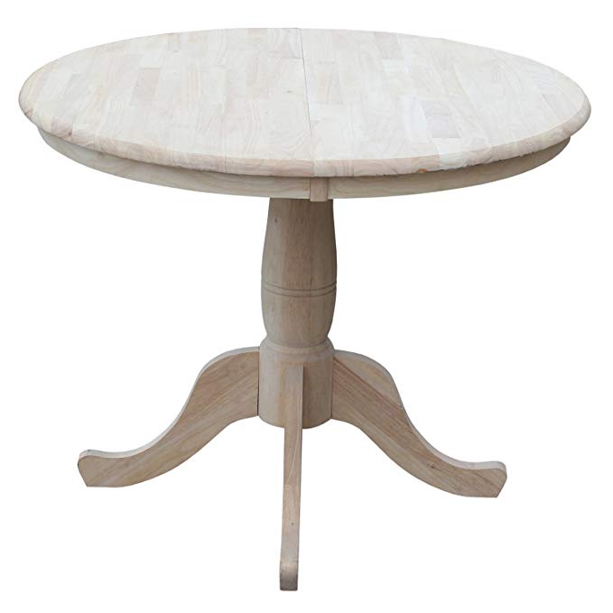 International Concepts 36-Inch Round Extension Dining Table with 12-Inch Leaf