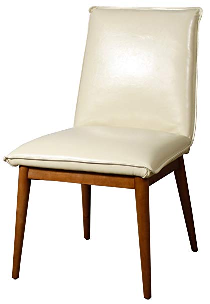 New Pacific Direct Lara Mid Mod Bonded Leather Chair,Brown Legs,Ivory,Set of 2