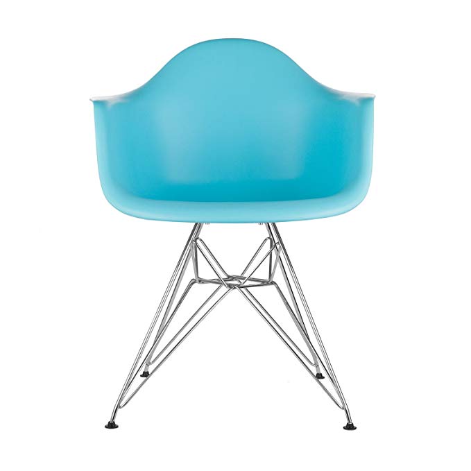 Poly and Bark Eames Style Molded Plastic Eiffel Armchair (DAR), Blue, Set of 2