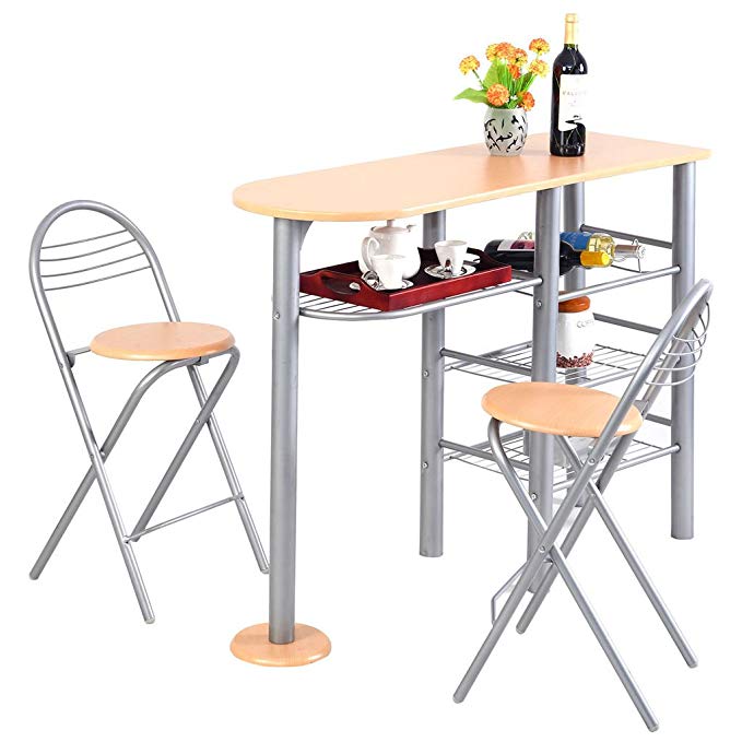 CHSGJY Pub Dining Set Counter Height 3 Piece Table and Chairs Set Breakfast Kitchen by CHSGJY