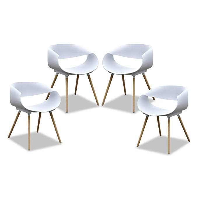 Purenity New Aesthetic Style Streamline Design Modern Dining Arm Side Chairs Set of 4 (White)