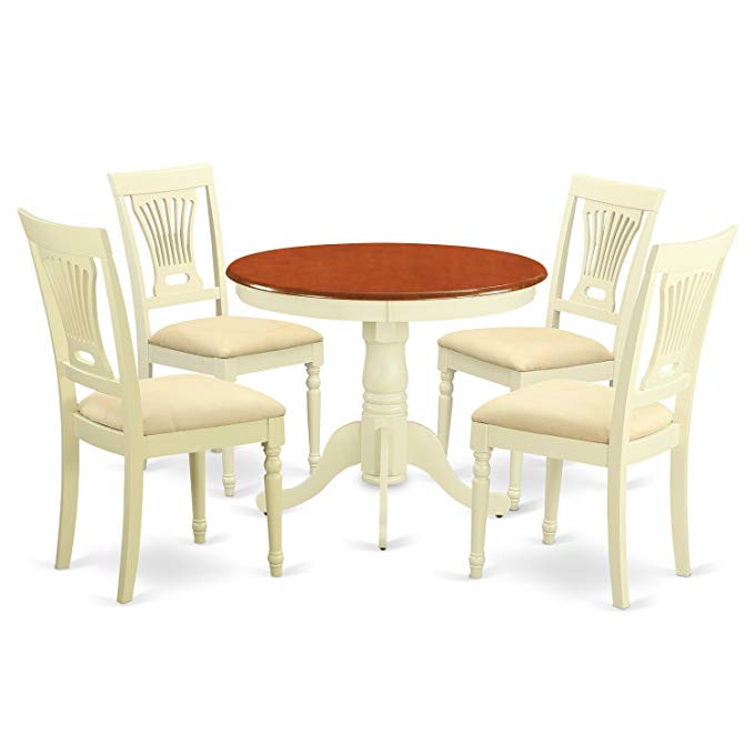 East West Furniture ANPL5-WHI-C 5-Piece Kitchen Table Set, Buttermilk/Cherry Finish