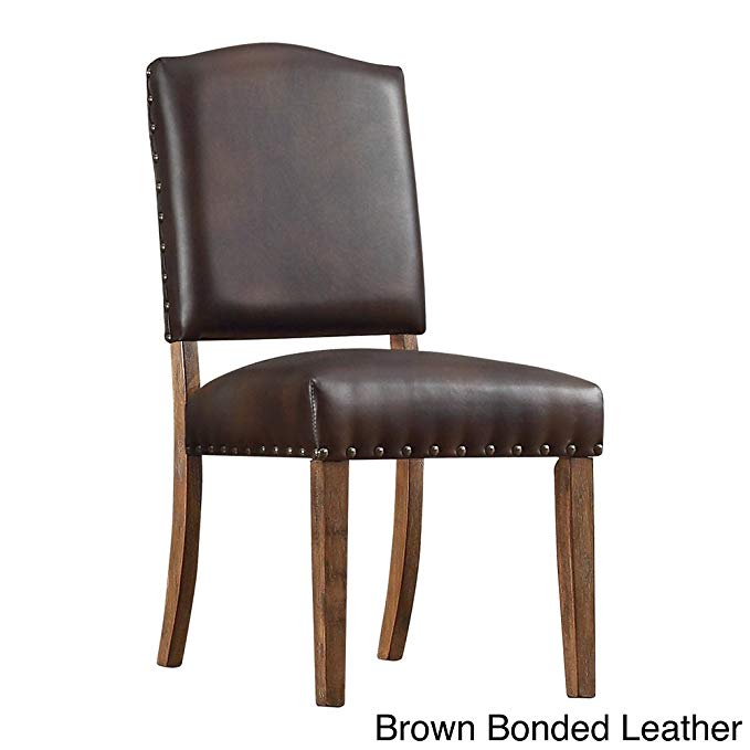 Benchwright Nailhead Upholstered Dining Side Chairs (Set of 2) Brown Bonded Leather