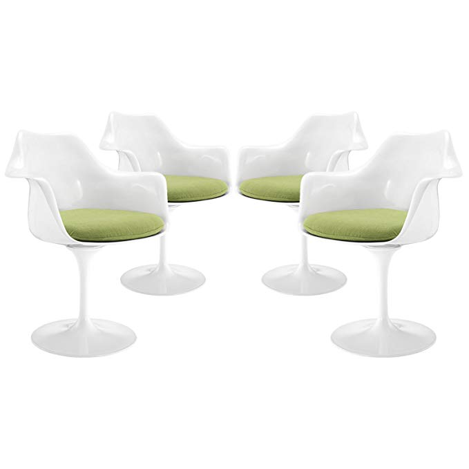 Modway EEI-1260-GRN Lippa Modern Dining Armchairs with Fabric Cushion-Set of 4, Green