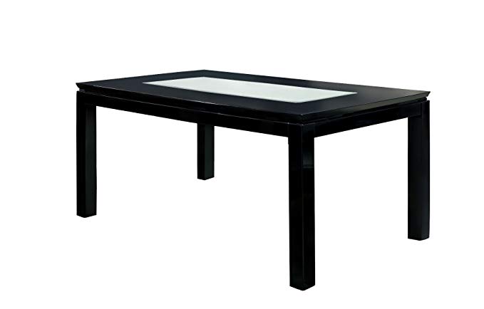 Furniture of America Helena Rectangular Dining Table with Mirror Top, High Gloss Lacquer, Black