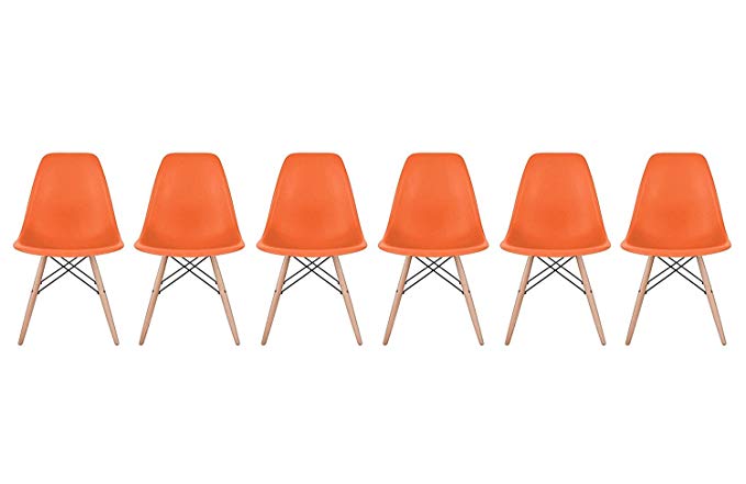 Inspirer Studio Set of 6 New 17 inch SeatDepth Eames Style Side Chair with Natural Wood Legs Eiffel Chair Shell Top Chairs