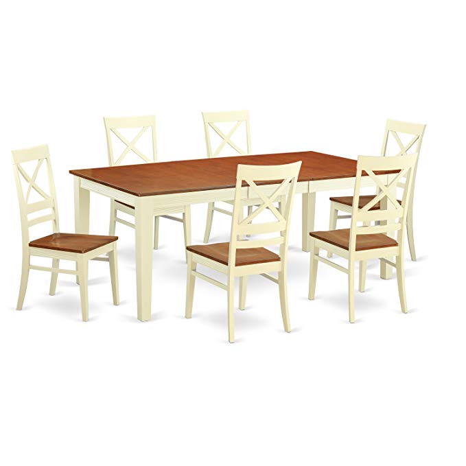 East West Furniture QUIN7-WHI-W 7-Piece Formal Dining Table Set, Buttermilk/Cherry Finish