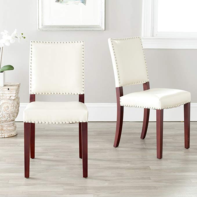 Safavieh Mercer Collection Colette Leather Side Chairs, Cream, Set of 2