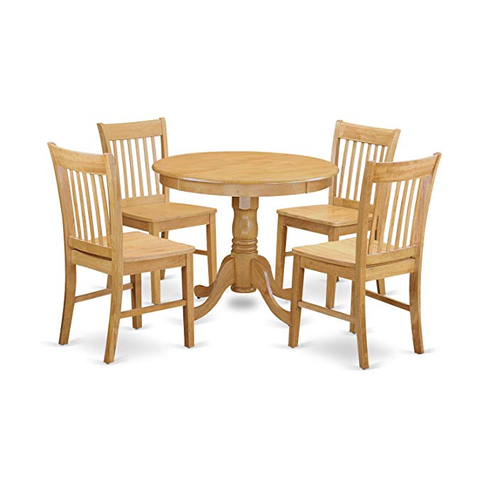 East West Furniture ANNO5-OAK-W 5 Piece Dining Table for Small Spaces and 4 Chair Set