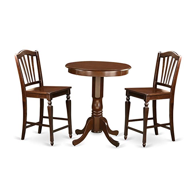 East West Furniture EDCH3-MAH-W 3 Piece Kitchen Table 2 Counter Height Stool Set