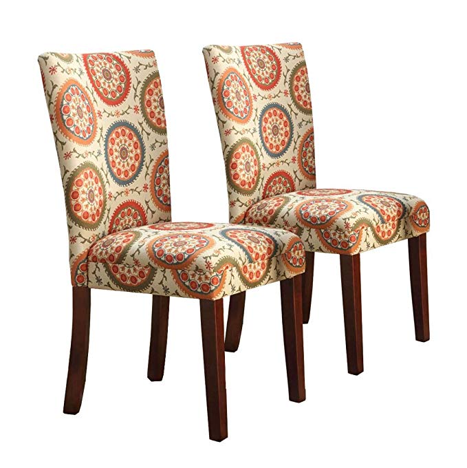 HomePop N6354-F1423 Parsons Classic Dining Room Tables and Chairs, Set of 2, Orange Suzani