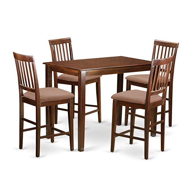 East West Furniture YAVN5-MAH-C 5 Piece High Top Table and 4 Bar Stools with Backs Set