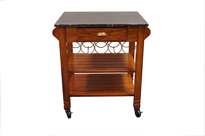 Bernards Oak Caster with Marble Top Kitchen Island