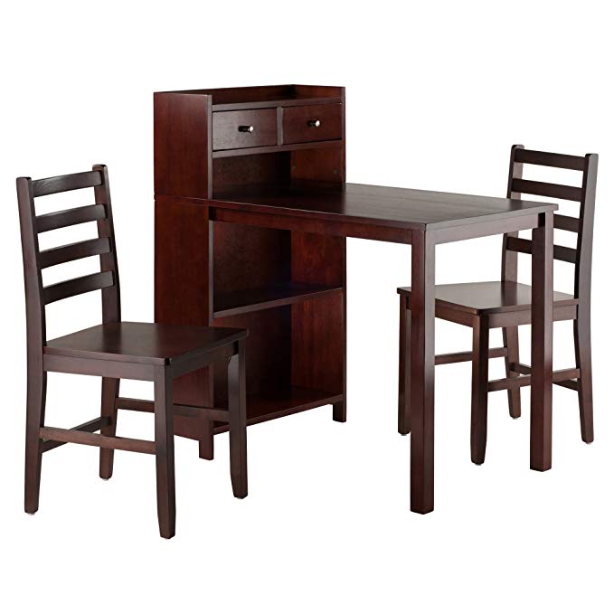 Winsome Wood Tyler 3 Piece Set Table, Storage Shelf with Two Ladder Back Chairs