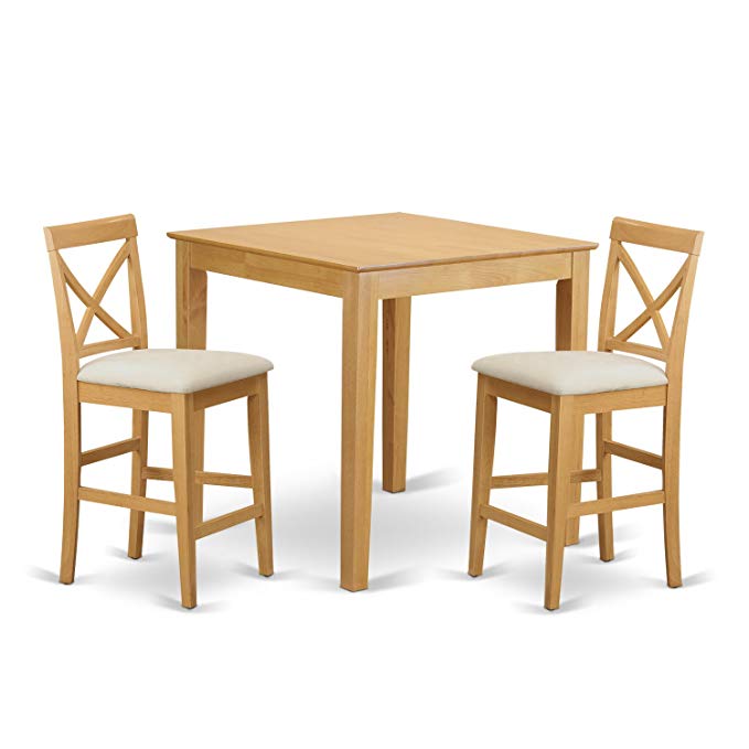 East West Furniture PUBS3-OAK-C 3-Piece Gathering Table Set, Oak Finish