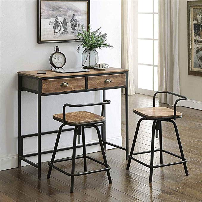 4D Concepts 162005 Urban Loft Breakfast Table with Two Swivel Stools, Rustic Natural Pine