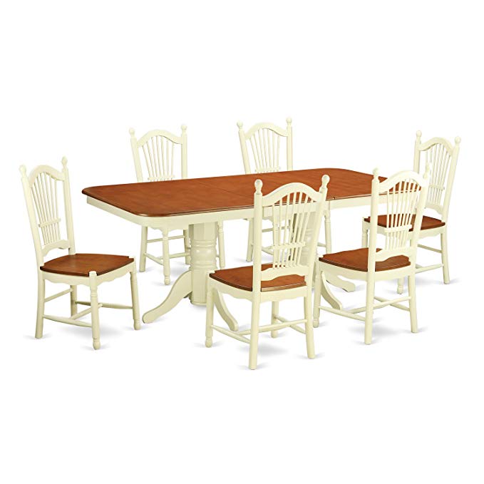 East West Furniture NADO7-WHI-W 7 Piece Kitchen Table and 6 Dining Room Chairs Set