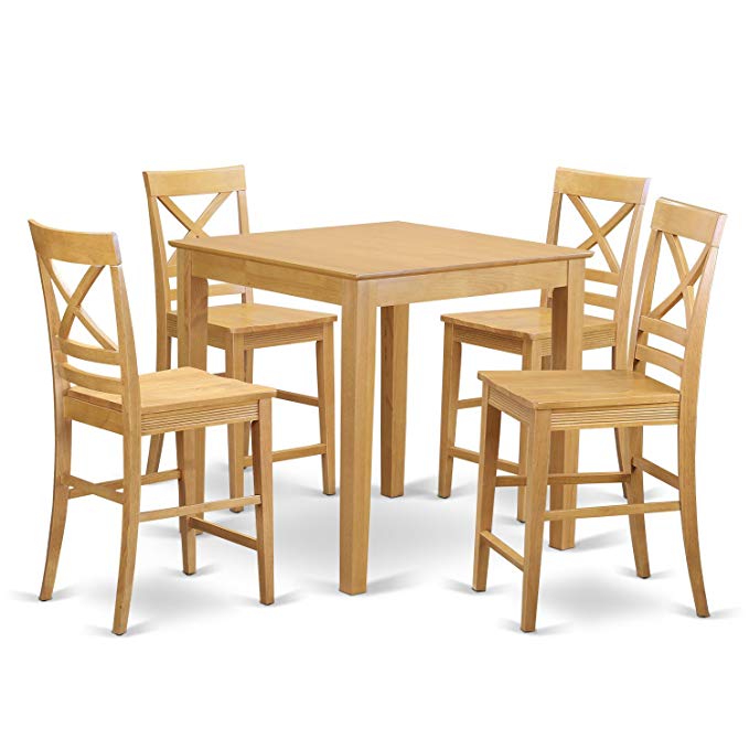 East West Furniture PBQU5-OAK-W 5 Piece Counter Height Table and 4 Stool Set