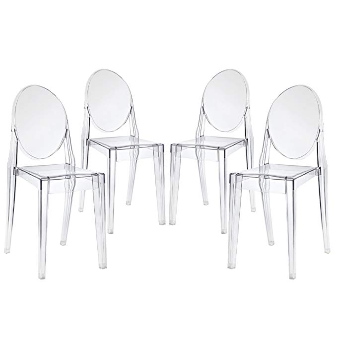 Modway Casper Modern Acrylic Dining Side Chairs in Clear - Set of 4