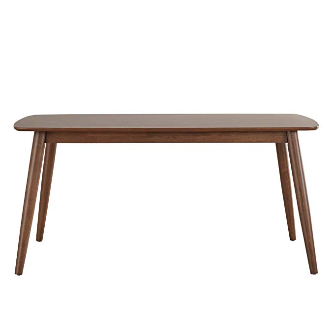 Mid Century Modern Wood Dining Table with Beveled Edges and Tapered Angled Legs (63 inch, Chestnut Finish)