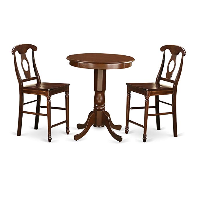 East West Furniture EDKE3-MAH-W 3 Piece Dining Table and 2 Counter Height Stool Set, Mahogany Finish