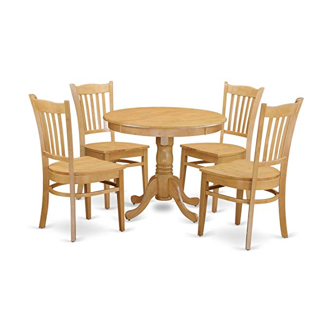 East West Furniture ANGR5-OAK-W 5 Piece Kitchen Table and 4 Chairs Small Set