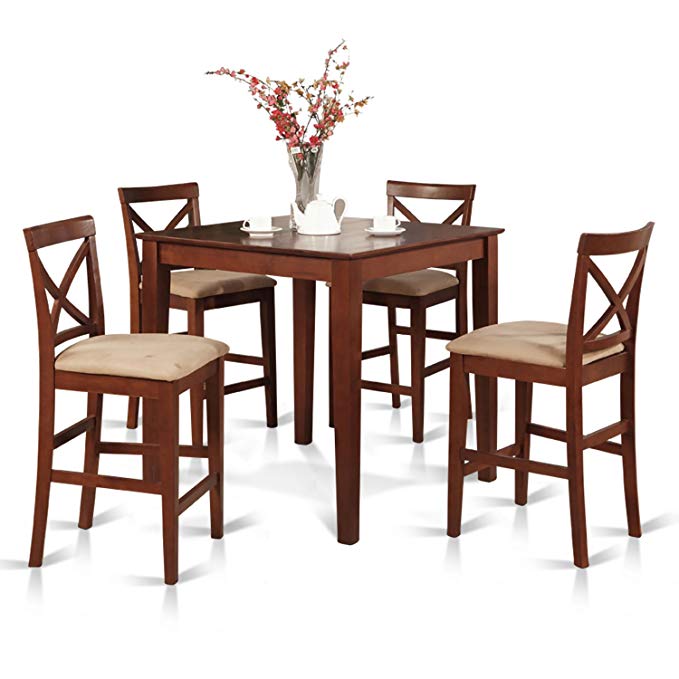 East West Furniture PUBS5-BRN-C 5-Piece Counter Height Dining Table Set, Brown