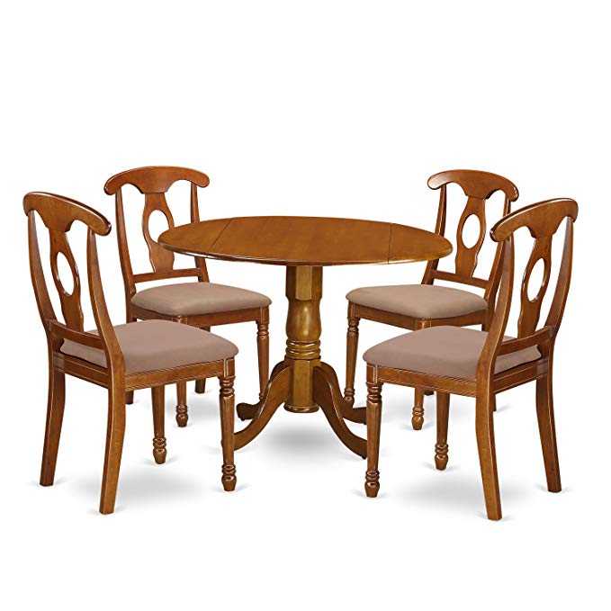 East West Furniture DLNA5-SBR-C 5-Piece Kitchen Nook Dining Table Set, Saddle brown Finish