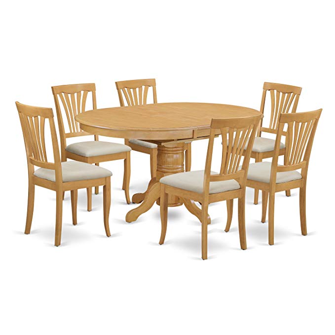 East West Furniture AVON7-OAK-C 7-Piece Dining Table Set