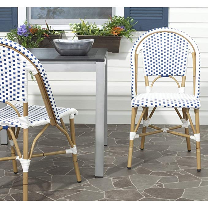 Safavieh Home Collection Salcha Blue and White Indoor/Outdoor Stacking Side Chair (Set of 2)