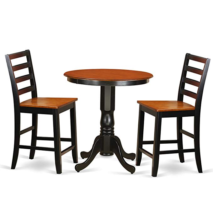 East West Furniture EDFA3-BLK-W 3 Piece Pub Table and 2 Kitchen Bar Stool Set