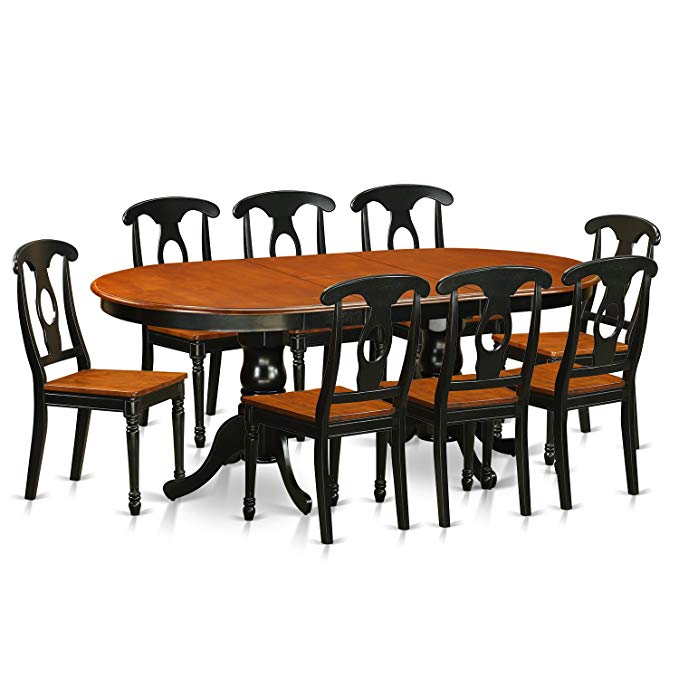 East West Furniture PLKE9-BCH-W 9 Piece Dinette Table and 8 Chairs, Black/Cherry Finish