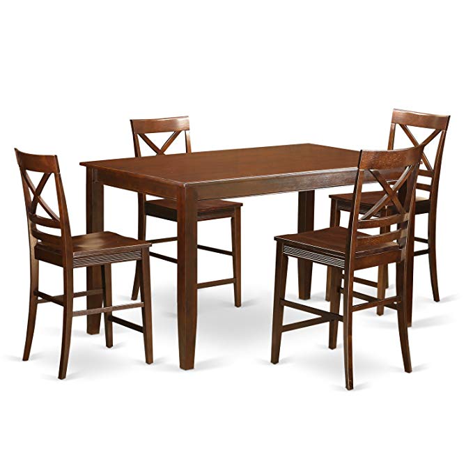 East West Furniture DUQU5H-MAH-W 5 Piece Small Kitchen Table and 4 Counter Height Chairs Set