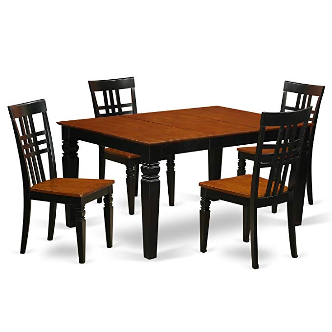 East West Furniture Weston WELG5-BCH-W 5 Pc Set with a Dinning Table and 4 Wood Dining Chairs, Black