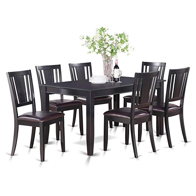 East West Furniture DULE7-BLK-LC 7-Piece Kitchen Room Table Set